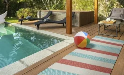 Webteppich Pool-Party | 80x150 cm, Creme, Rot, Blau