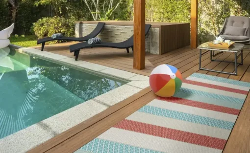 Webteppich Pool-Party | 80x150 cm, Creme, Rot, Blau