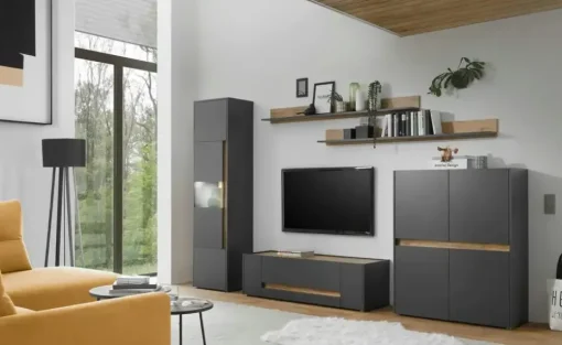 Wohnwand Cande | Eiche (Nachbildung), Anthrazit