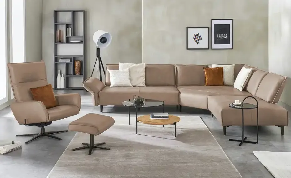 W.SCHILLIG Ecksofa aus Echtleder Bonnie | Braun, rechts